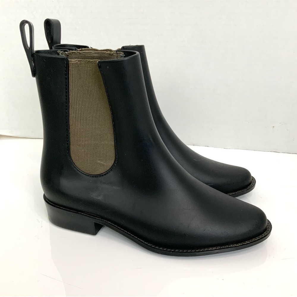 Melissa Sz 6 Black Olive Green Rain Boots Chelsea Rubber Ankle Boots